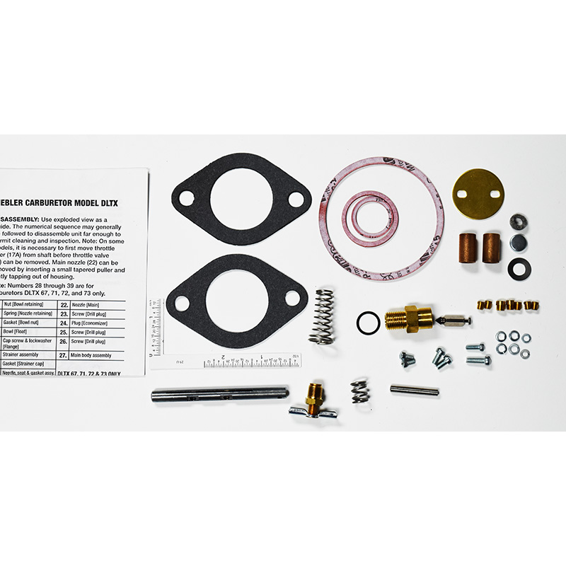 Carb kit with throttle shaft and chrome needle/seat for Marvel-Schebler DLTX-53, John Deere Model A, interchange AA3154R. C534B ,BK31 ,A572024 ,AMSCK44 ,AMSCK16 ,A-MSCK44 ,A-MSCK16 ,859710 part number ck6676
