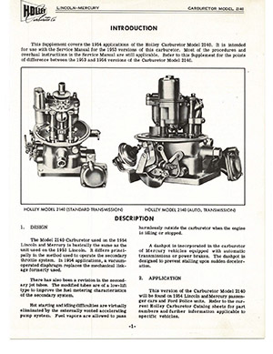 Holley 2140 1953-1954 Lincoln Carburetor Service Manual